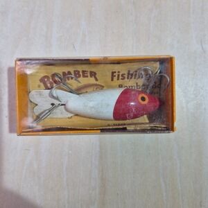 Vintage Bomber Bait Co 404 Red Head‎ White Body Fishing Lure with Original Box